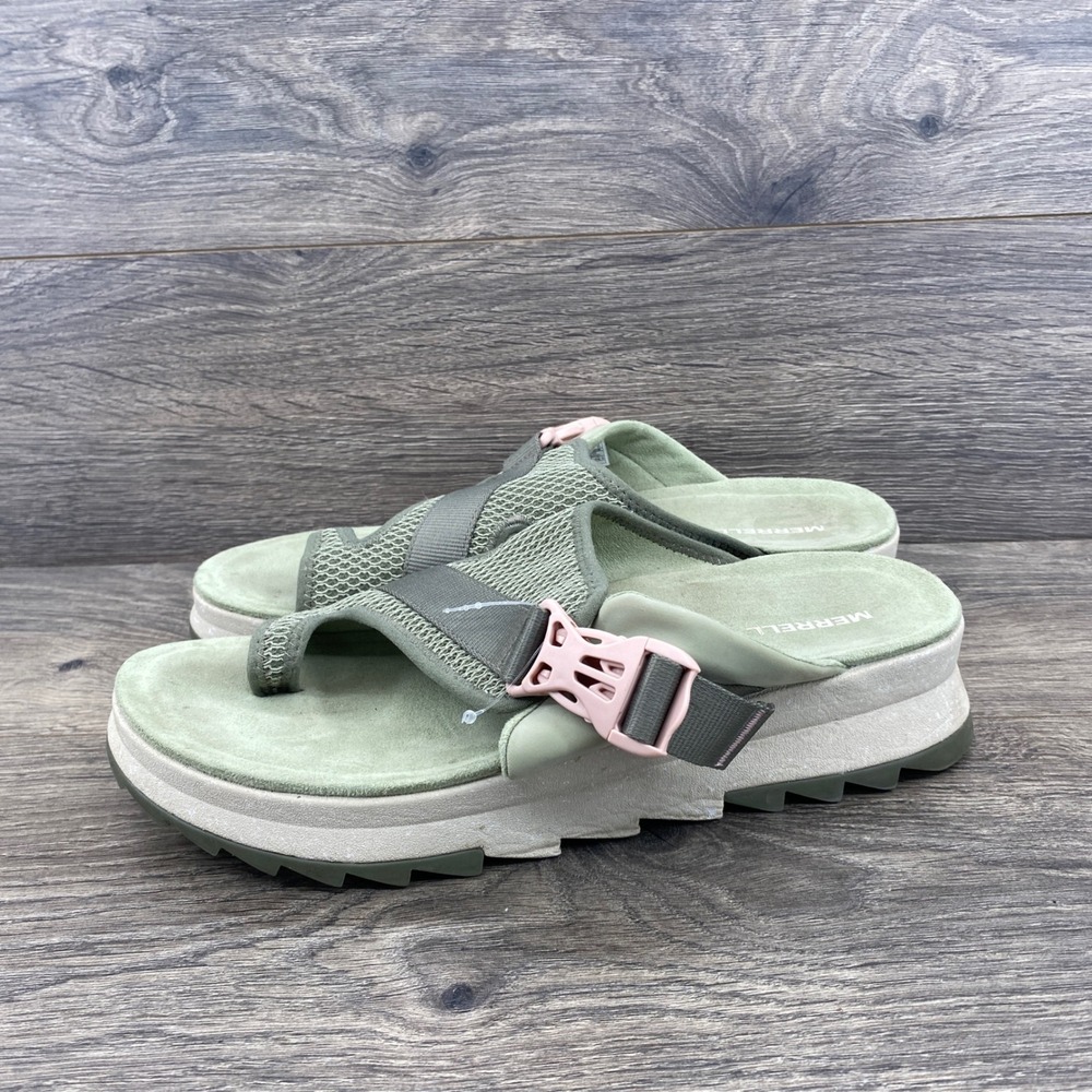 Merrell Lichen Platform Sandals Womens 10 Green Pink Buckle Mesh Slides J004288